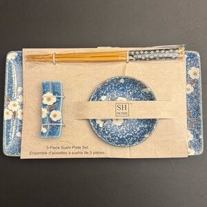 SH Home 5-Piece Blue Floral Sushi Plate Set